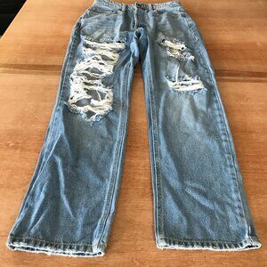 Cello Jeans Women 5 Blue Distressed High Rise Button Fly Medium Wash Stretch